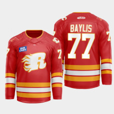 Stephen Baylis Rapid City Rush Flames X Rush X CGY Wranglers 2022-23 Red #77 Jersey Warmup