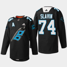 Jaccob Slavin Carolina Hurricanes Panthers Night 2022 Black #74 Jersey Warm-up sweater