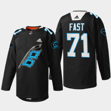 Jesper Fast Carolina Hurricanes Panthers Night 2022 Black #71 Jersey Warm-up sweater