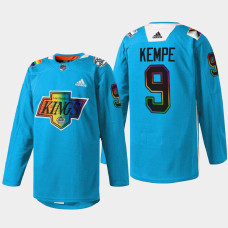 Adrian Kempe Los Angeles Kings Pride Night 2022 Blue #9 Jersey Warm-Up