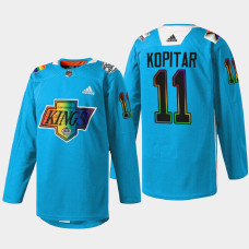 Anze Kopitar Los Angeles Kings Pride Night 2022 Blue #11 Jersey Warm-Up