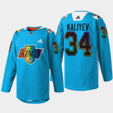 Arthur Kaliyev Los Angeles Kings Pride Night 2022 Blue #34 Jersey Warm-Up