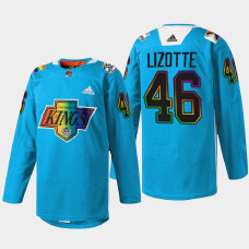 Blake Lizotte Los Angeles Kings Pride Night 2022 Blue #46 Jersey Warm-Up