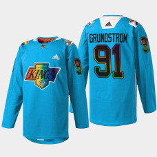 Carl Grundstrom Los Angeles Kings Pride Night 2022 Blue #91 Jersey Warm-Up