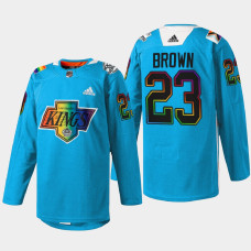 Dustin Brown Los Angeles Kings Pride Night 2022 Blue #23 Jersey Warm-Up