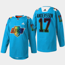 Lias Andersson Los Angeles Kings Pride Night 2022 Blue #17 Jersey Warm-Up