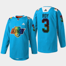 Matt Roy Los Angeles Kings Pride Night 2022 Blue #3 Jersey Warm-Up