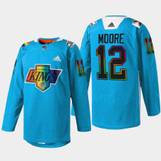 Trevor Moore Los Angeles Kings Pride Night 2022 Blue #12 Jersey Warm-Up