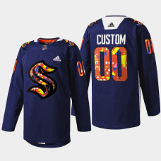 Custom Seattle Kraken Women of Hockey 2022 Navy #00 Jersey Stevie Artwork Warmup