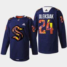 Jamie Oleksiak Seattle Kraken Women of Hockey 2022 Navy #24 Jersey Stevie Artwork Warmup