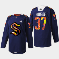 Yanni Gourde Seattle Kraken Women of Hockey 2022 Navy #37 Jersey Stevie Artwork Warmup