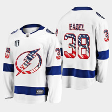 Brandon Hagel Tampa Bay Lightning 4th of July 2022 White #38 Jersey Stars Stripes Flag