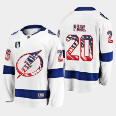 Nicholas Paul Tampa Bay Lightning 4th of July 2022 White #20 Jersey Stars Stripes Flag