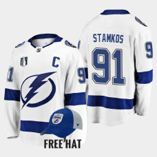 Steven Stamkos Tampa Bay Lightning 2022 Stanley Cup Final White #91 Jersey Away