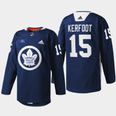 Alexander Kerfoot Toronto Maple Leafs Primary Logo 2022 Navy #15 Jersey Warm Up