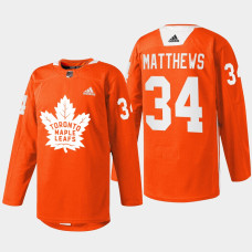 Auston Matthews Toronto Maple Leafs Every Child Matters 2022 Orange #34 Jersey Warmup