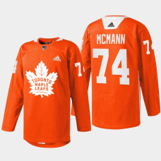 Bobby McMann Toronto Maple Leafs Every Child Matters 2022 Orange #74 Jersey Warmup