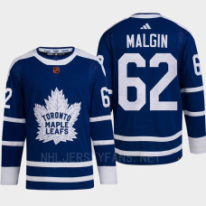 Toronto Maple Leafs 2022 Reverse Retro 2.0 Denis Malgin Blue Authentic Primegreen Jersey Men's