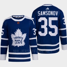 Toronto Maple Leafs 2022 Reverse Retro 2.0 Ilya Samsonov Blue Authentic Primegreen Jersey Men's