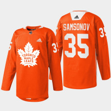 Ilya Samsonov Toronto Maple Leafs Every Child Matters 2022 Orange #35 Jersey Warmup