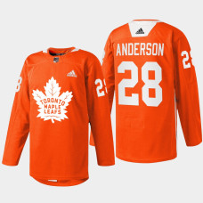 Joey Anderson Toronto Maple Leafs Every Child Matters 2022 Orange #28 Jersey Warmup