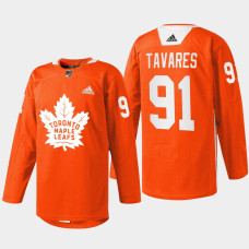 John Tavares Toronto Maple Leafs Every Child Matters 2022 Orange #91 Jersey Warmup