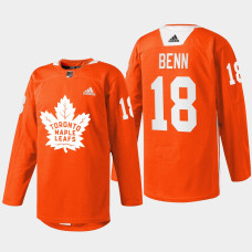 Jordie Benn Toronto Maple Leafs Every Child Matters 2022 Orange #18 Jersey Warmup