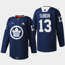 Mats Sundin Toronto Maple Leafs Primary Logo 2022 Navy #13 Jersey Warm Up