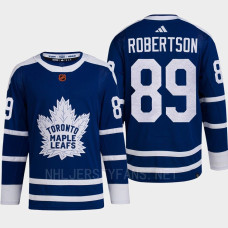 Toronto Maple Leafs 2022 Reverse Retro 2.0 Nick Robertson Blue Authentic Primegreen Jersey Men's