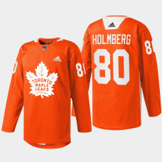 Pontus Holmberg Toronto Maple Leafs Every Child Matters 2022 Orange #80 Jersey Warmup