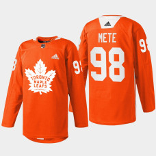 Victor Mete Toronto Maple Leafs Every Child Matters 2022 Orange #98 Jersey Warmup