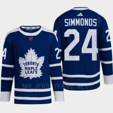 Toronto Maple Leafs 2022 Reverse Retro 2.0 Wayne Simmonds Blue Authentic Primegreen Jersey Men's