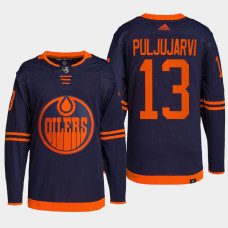 Edmonton Oilers Jesse Puljujarvi Navy Primegreen Authentic Pro Alternate Jersey 2022