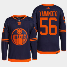 Kailer Yamamoto #56 Edmonton Oilers Navy Jersey 2022 Alternate Primegreen Authentic Pro