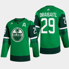 Edmonton Oilers 2022 St. Patrick Leon Draisaitl Green Warm-Up Jersey