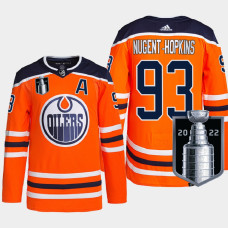 Ryan Nugent-Hopkins Edmonton Oilers 2022 Stanley Cup Playoffs Orange #93 Jersey Authentic Primegreen