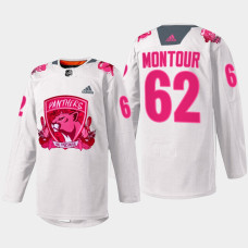 Brandon Montour Florida Panthers Pink in the Rink 2022 White #62 Jersey Warmup