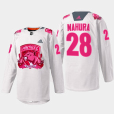 Josh Mahura Florida Panthers Pink in the Rink 2022 White #28 Jersey Warmup