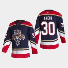 Florida Panthers Spencer Knight #30 Reverse Retro Authentic Blue Jersey With 2023 Stanley Cup Patch