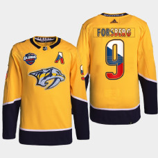 Filip Forsberg Nashville Predators 2022 NHL Global Series Gold #9 Jersey Czech Republic Challenge