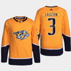 Nashville Predators Jeremy Lauzon Gold Home Authentic Primegreen Jersey 2022