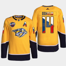 Mattias Ekholm Nashville Predators 2022 NHL Global Series Gold #14 Jersey Czech Republic Challenge