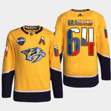 Mikael Granlund Nashville Predators 2022 NHL Global Series Gold #64 Jersey Czech Republic Challenge