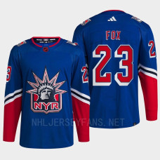 New York Rangers 2022 Reverse Retro 2.0 Adam Fox Blue Authentic Primegreen Jersey Men's