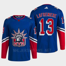 New York Rangers 2022 Reverse Retro 2.0 Alexis Lafreniere Blue Authentic Primegreen Jersey Men's