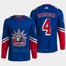 New York Rangers 2022 Reverse Retro 2.0 Braden Schneider Blue Authentic Primegreen Jersey Men's