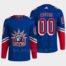 New York Rangers 2022 Reverse Retro 2.0 Custom Blue Authentic Primegreen Jersey Men's