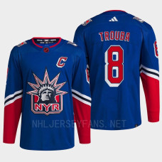 New York Rangers 2022 Reverse Retro 2.0 Jacob Trouba Blue Authentic Primegreen Jersey Men's