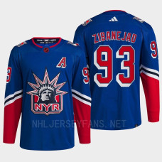 New York Rangers 2022 Reverse Retro 2.0 Mika Zibanejad Blue Authentic Primegreen Jersey Men's