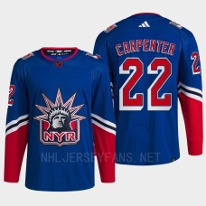 New York Rangers 2022 Reverse Retro 2.0 Ryan Carpenter Blue Authentic Primegreen Jersey Men's